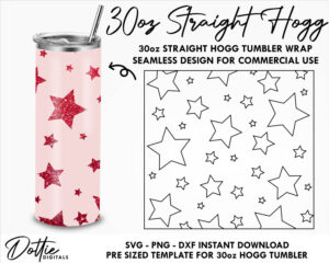 Cute Stars 30 Oz HOGG Straight Tumbler Wrap SVG PNG Dxf Peek A Boo Straight Duo, Straight Plus Tumbler Template  - Instant Digital Download