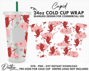 Cupid Starbucks Cold Cup SVG PNG DXF Valentines Day Cherub Angel Child Romantic Hearts Cutting File 24oz Venti Cup Instant Digital Download