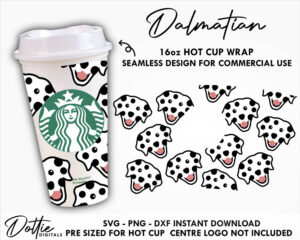 Dalmatian Starbucks Hot Cup SVG Spotty Dog Mama Owner Pet Hot Cup Svg PNG DXF Cutting File 16oz Grande Instant Puppy Dalmatians