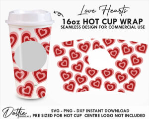 Double Layered Heart Starbucks Hot Cup SVG Valentines Day Hot Cup Svg PNG DXF Cutting File 16oz Grande Digital Download Love Heart Two Tone