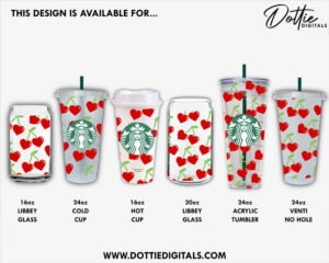 Heart Cherries Starbucks Cold Cup SVG PNG DXF Valentines Day Romantic Hearts Cherry Cutting File 24oz Venti Cup Instant Digital Download