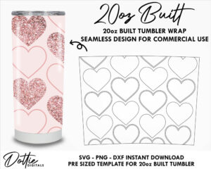 Love Heart Pattern 20 Oz Built Tapered Tumbler Wrap SVG PNG Dxf Bottle Tumbler Template Peek A Boo Heart Lines Digital Download