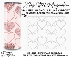Love Heart Pattern 24 Oz Steel Magnolia Plump Hydrofit Tumbler Wrap SVG PNG Dxf Straight Seamless Tumbler Template Peekaboo Metal Cup
