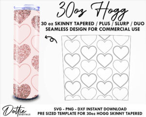 Love Heart Pattern 30 Oz HOGG Tapered Tumbler Wrap SVG PNG Dxf Tapered Duo, Tapered Plus , Slurp Tumbler Template Peekaboo Digital Download