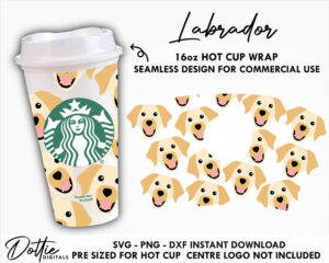 Labrador Starbucks Cup SVG Golden Retriever Hot Cup Svg PNG DXF Dog Cutting File 16oz Grande Instant Digital Download Travel Coffee Cup
