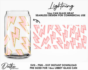 Lightning Bolts 16oz Glass Can Cutfile SVG PNG DXF - Layered Outline Star Libbey Can Wrap Cup Cutting File - Instant Digital Download