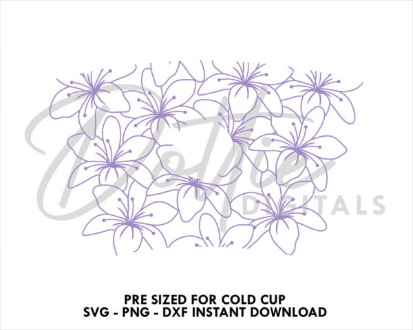 Line Drawing Lily Flowers Starbucks Cold Cup SVG PNG DXF Lilies Floral Botanical Cutting File 24oz Venti Cup Instant Digital Download - Image 2