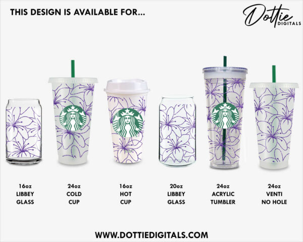 Line Drawing Lily Flowers Starbucks Cold Cup SVG PNG DXF Lilies Floral Botanical Cutting File 24oz Venti Cup Instant Digital Download - Image 3