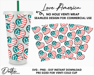 American Flag Starbucks Cold Cup No Hole SVG PNG Dxf No Gap 4th July Independence Day United States Full Wrap Cutting File 24oz Venti Cup