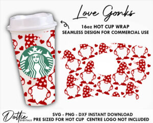 Valentines Day Starbucks Hot Cup SVG Love Gonks Hot Cup Svg PNG DXF Cutting File 16oz Grande Digital Download Angel Baby Love God Arrow