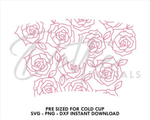 Line Drawing Roses Starbucks Cold Cup SVG PNG DXF Rose Valentines Day Floral Botanical Cutting File 24oz Venti Cup Instant Digital Download