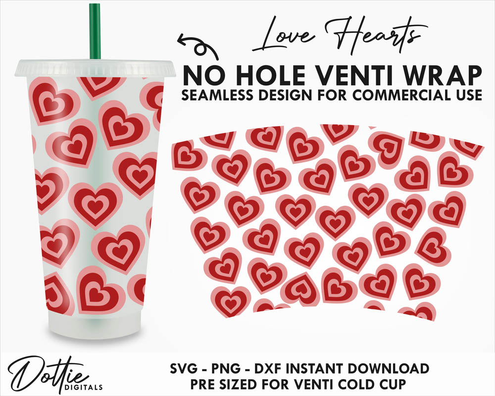 Love and Hearts Starbucks Cold Cup Wrap SVG. Venti Cups By Olyate