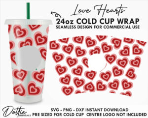 Love Hearts Starbucks Cold Cup SVG PNG DXF Valentines Day Two Layers Romantic Heart Cutting File 24oz Venti Cup Instant Digital Download
