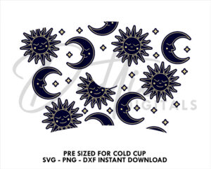 Sun and Moon Starbucks Cold Cup SVG PNG Dxf Boho Mystical Cutting File 24oz Venti Cup Instant Digital Download Spiritual Tapestry Stars
