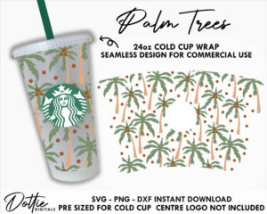 Palm Trees Starbucks Cold Cup SVG PNG Dxf Boho Coconuts Beach Cutting File 24oz Venti Cup Instant Digital Download Vacation Tropical Tree