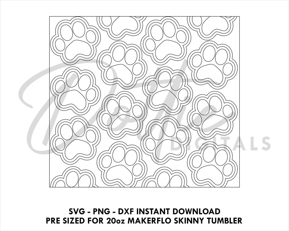 Paw Print Makerflo 20 oz Tumbler Template Skinny Straight SVG PNG Dxf Straight Animal Burst Pattern Tumblers Wrap Cutfile - Digital Download - Image 2