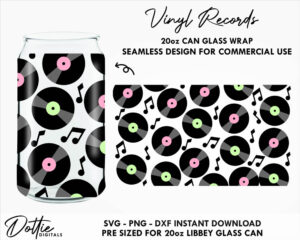 Vinyl Records 20oz Libbey Glass Can SVG Libbey Can - Vintage Old Music Cool Disco Wrap Svg PNG DXF Libbey Cup Cutting File Instant Can