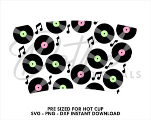 Vinyl Records Starbucks Hot Cup SVG Music Disco Cd's  Hot Cup Svg PNG DXF Cutting File 16oz Reusable Grande Download