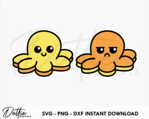 Mood Octopus SVG PNG DXF Reversible Octopus Plushie Cutting File Design - Stuffed Toy Happy Sad Angry Double Sided Teddy Craft File