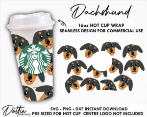 Sausage Dog Starbucks Hot Cup SVG Dog Dachshund Pet Hot Cup Svg PNG DXF Cutting File 16oz Grande Instant Digital Download Travel Digitals