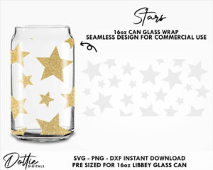 Stars 16oz Glass Can Cutfile SVG PNG DXF - Simple Shapes Easy Beginner Libbey Can Wrap Cup Cutting File - Instant Digital Download