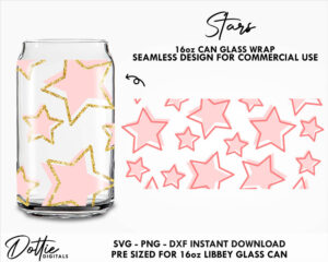 Stars 16oz Glass Can Cutfile SVG PNG DXF - Layered Outline Star Libbey Can Wrap Cup Cutting File - Instant Digital Download