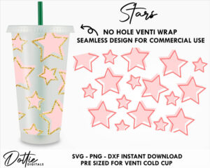 Stars Starbucks Cold Cup No Hole SVG PNG DXF No Gap Star Full Wrap Cutting File 24oz Venti Cup Digital Download