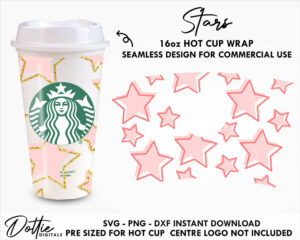 Stars Starbucks Hot Cup SVG PNG DXF Starry Star Cutting File 16oz Grande Instant Digital Download Travel Coffee