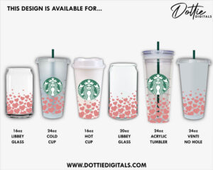 Scattered Love Hearts Starbucks Cold Cup SVG PNG DXF Valentines Day Romantic Heart Cutting File 24oz Venti Cup Instant Digital Download