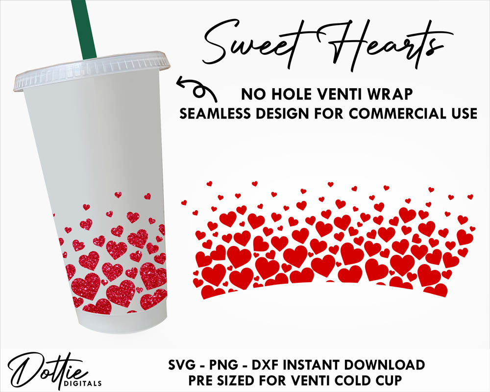 Love and Hearts Starbucks Cold Cup Wrap SVG. Venti Cups - So Fontsy