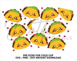 Happy Tacos Starbucks Cold Cup SVG PNG DXF Cut File 24oz Cute Face Mexican Tortillas Venti Cup Instant Digital Download Coffee Tumbler