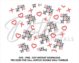 Tic Tac Toe Hearts Double Wall Acrylic Tumbler SVG PNG DXF Love Heart Valentines Day 24oz Venti Cup Digital Download Snow Globe Confetti