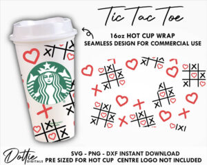 Tic Tac Toe Heart Starbucks Hot Cup SVG Valentines Day Hot Cup Svg PNG DXF Cutting File 16oz Grande Digital Download Love Heart Wrap For Hot