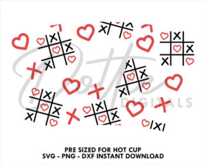 Tic Tac Toe Heart Starbucks Hot Cup SVG Valentines Day Hot Cup Svg PNG DXF Cutting File 16oz Grande Digital Download Love Heart Wrap For Hot