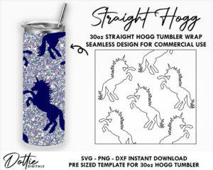 Unicorns 30 Oz HOGG Straight Tumbler Wrap SVG PNG Dxf Straight Duo, Straight Plus Tumbler Template  - Peek A Boo Instant Digital Download