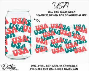 USA 20oz Libbey Glass Can SVG Libbey Can - Independence Day July 4th Us America Holiday Wrap Svg PNG Dxf Libbey Cup CutFile