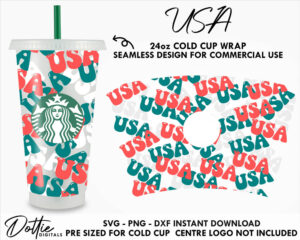 USA Starbucks Cold Cup SVG PNG Dxf Cut File 24oz America 4th of July Independence Day Venti Cup Instant Digital Download Coffee Tumbler