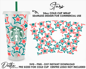 Star Pattern Starbucks Cold Cup SVG PNG Dxf Cut File 24oz America 4th of July Independence Day Venti Cup Coffee Vector Tumbler