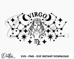 Virgo SVG PNG DXF Star Sign Cutting File Design - Astrology Zodiac Symbol Craft File - Constellation Stars August - September