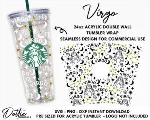 ZODIAC SVG BUNDLE Starbucks Double Wall Acrylic Tumbler Png Dxf Star Sign Symbol 24oz Venti Cup Digital Download Snow Globe Confetti Cup