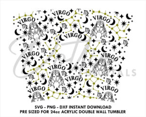 Virgo Star Sign Starbucks Double Wall Acrylic Tumbler SVG PNG DXF Zodiac Symbol 24oz Venti Cup Digital Download Snow Globe Confetti Cup