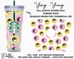 Yin Yang Starbucks Double Wall Acrylic Tumbler SVG PNG Dxf Ying Yang Flowers CutFile 24oz Venti Cup Digital Download Snowglobe
