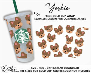 Yorkshire Terrier Starbucks Cold Cup SVG PNG DXF Yorkie Cutting File 24oz Puppy Dogs Pet Venti Cup Instant Digital Download Coffee Vinyl
