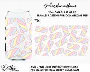 Marshmallows 20oz Libbey Glass Can SVG Libbey Can Sweets Candy Confectionery Wrap Svg PNG DXF Libbey Cup Cutting File Instant