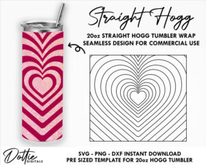 Love Heart 20 Oz HOGG Straight Tumbler Template Wrap SVG PNG Dxf Valentines Straight Duo, Straight Plus Tumbler  - Instant Digital Download