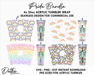 4 File SVG Bundle Gay Pride 24oz Starbucks Double Wall Acrylic Tumbler Wrap Svg Png Dxf Cutting File