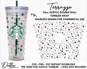 Terrazzo Starbucks Double Wall Acrylic Tumbler SVG PNG DXF Terracotta Mosaic Tiles CutFile 24oz Venti Cup Digital Download