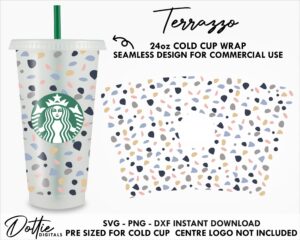 Terrazzo Starbucks Cold Cup SVG PNG Dxf Terrazzo Pattern Tiles 24oz Venti Cup Instant Digital Download Coffee Tumbler