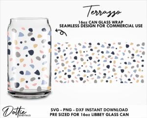 Terrazzo 16oz Glass Can Cutfile Broken Tiles Pattern Mosaic SVG PNG Dxf 16oz Libbey Can Wrap Cup Cutting File Digital Download