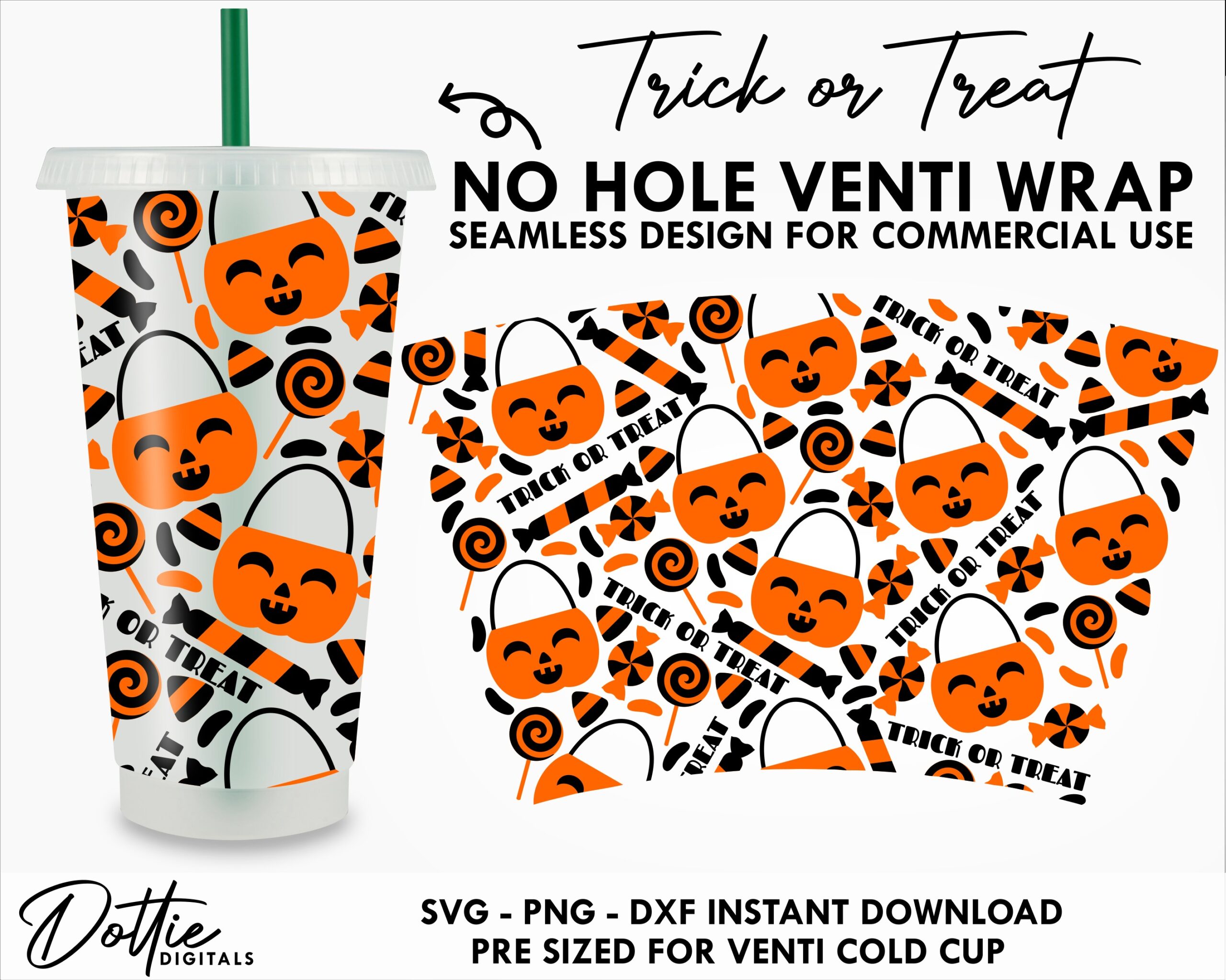 Dottie Digitals - Halloween Cute Ghosts Starbucks Cold Cup No Hole SVG PNG  DXF No Gap Full Wrap Cutting File 24oz Venti Cup
